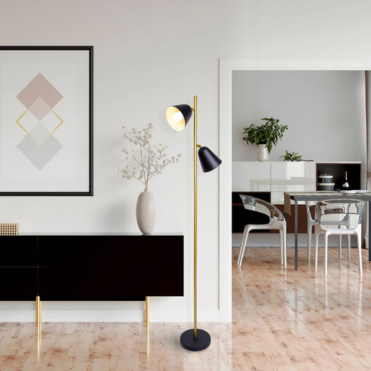 Golvlampa Triton, svart och guld, 2 lampor
