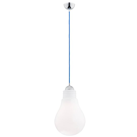 Hänglampa Kannus glas opal, kabel blå