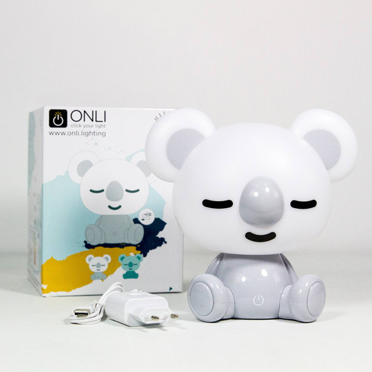 LED-bordslampa Koala till barnrummet, vit/grå