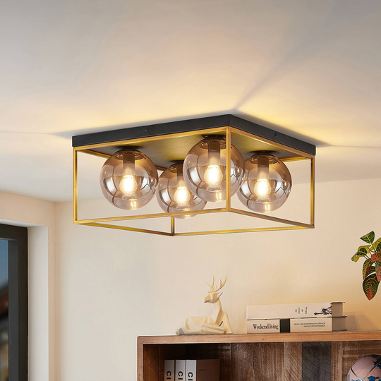 Lindby Josipa taklampa, bur, rökglas, 4 lampor