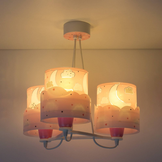 Hänglampa för barnrum Moon, 3 lampa, rosa