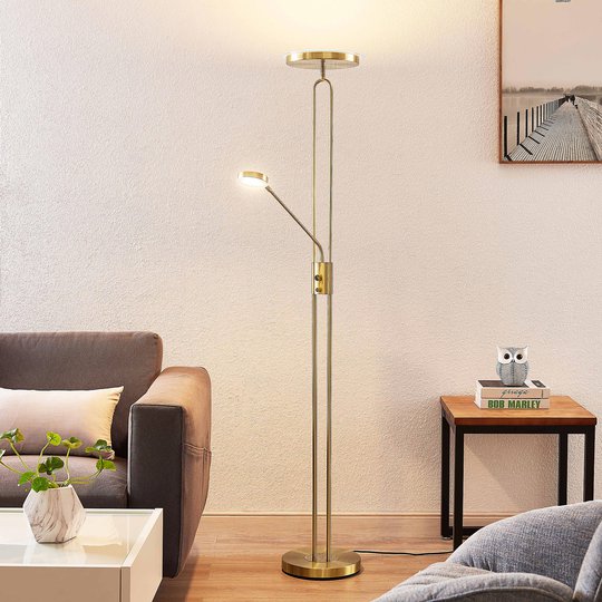 Lindby Twina LED-golvlampa, mässing