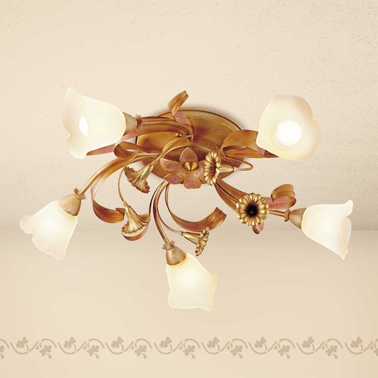Förgylld taklampa Giovanni, 5 ljuskällor