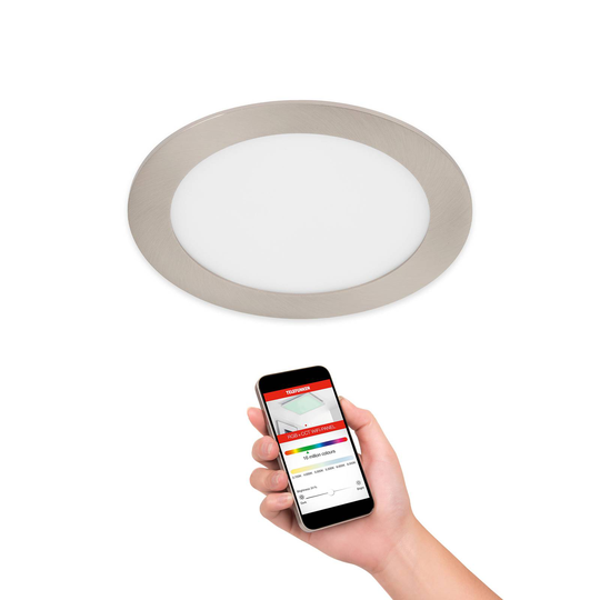 LED-inbyggnadslampa Virgo, RGBW, nickel, Ø 17 cm