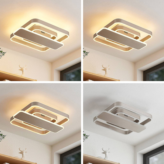 Lucande Linetti LED-taklampa nickel kantig 40 cm