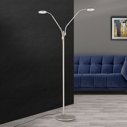 LED-golvlampa Cobra, 2 lampor, nickel matt