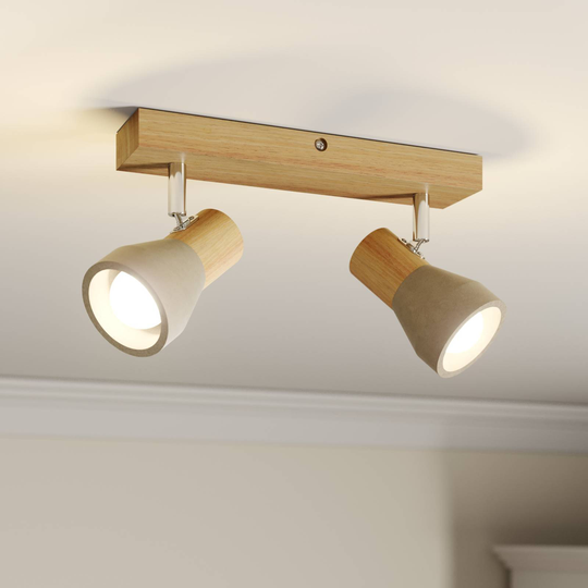 Taklampa Filiz i trä och betong med LED-lampor