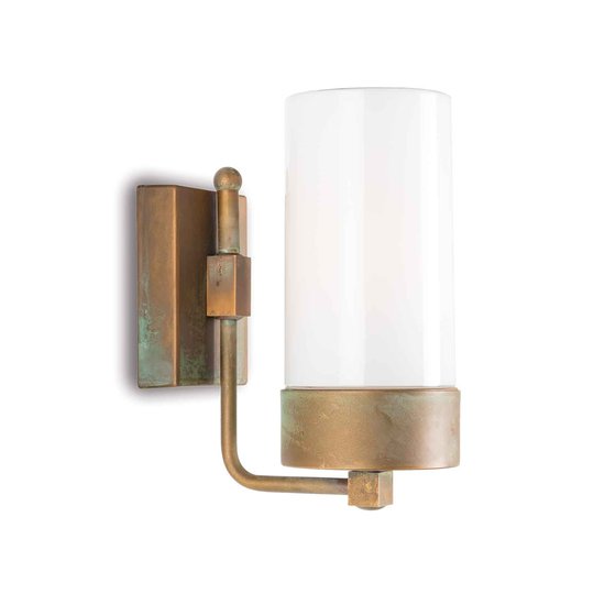 Utomhusvägglampa 3390, mässing antik/opal