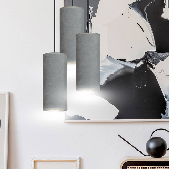 Pendellampa Joni, textil, 3 lampor rund, grå guld