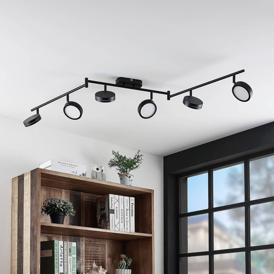 Lindby Vesim LED-spotlight, svart, 6 lampor