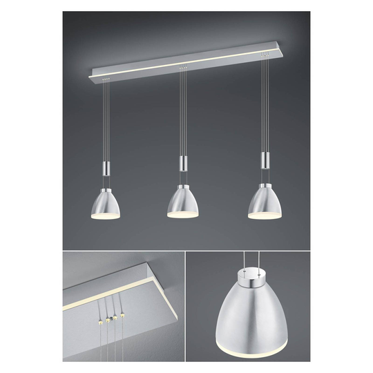 B-Leuchten Leni LED-hänglampa 3 lampor nickel matt