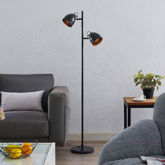 Lindby Fintja golvlampa, svart/guld, 2 lampor