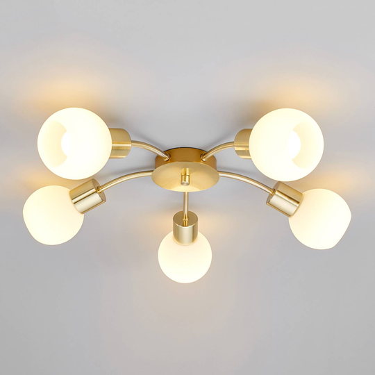 LED-taklampa Elaina i mässing, 5 ljuskällor
