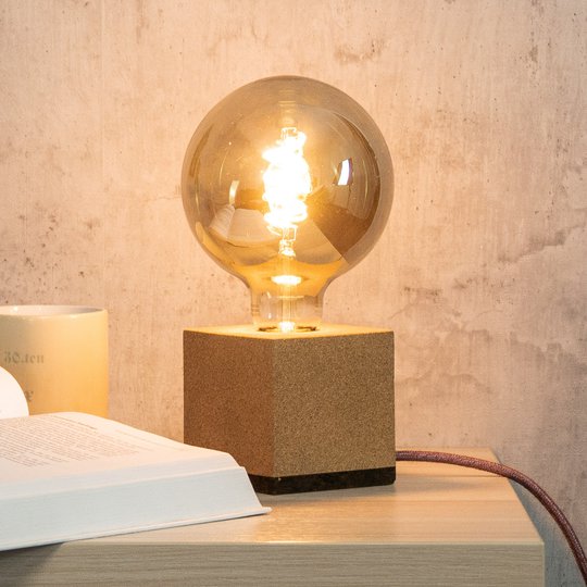 SEGULA kub bordslampa av kork, kabel grön