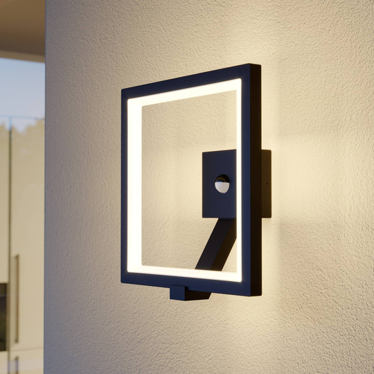 LED- utomhusvägglampa Square, grafitgrå med sensor