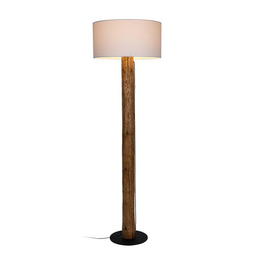 Golvlampa Pino Simple, vit skärm, brun fot