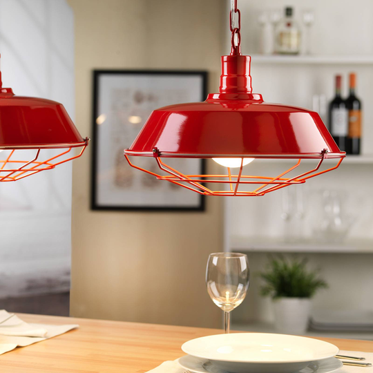 Pendellampa Grill av metall med rutnät, röd