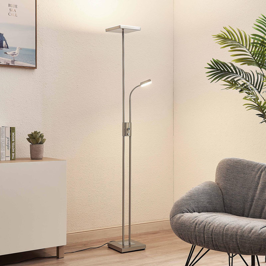 Lindby Seppa LED-golvlampa, kantig, nickel