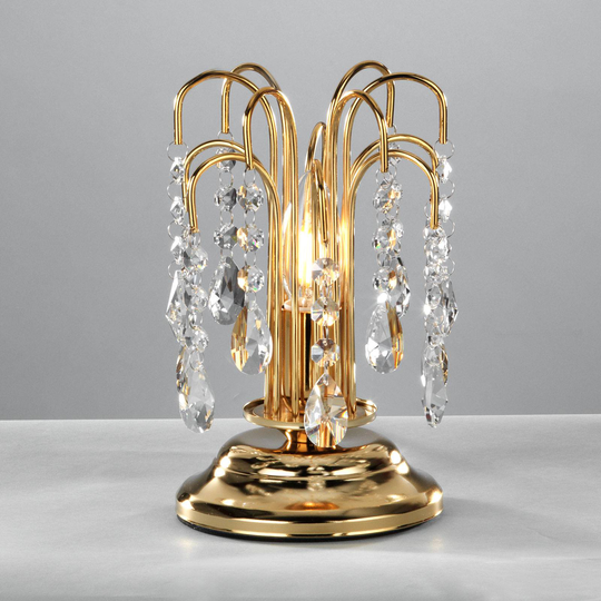 Bordslampa Pioggia med kristallregn, 26 cm, guld