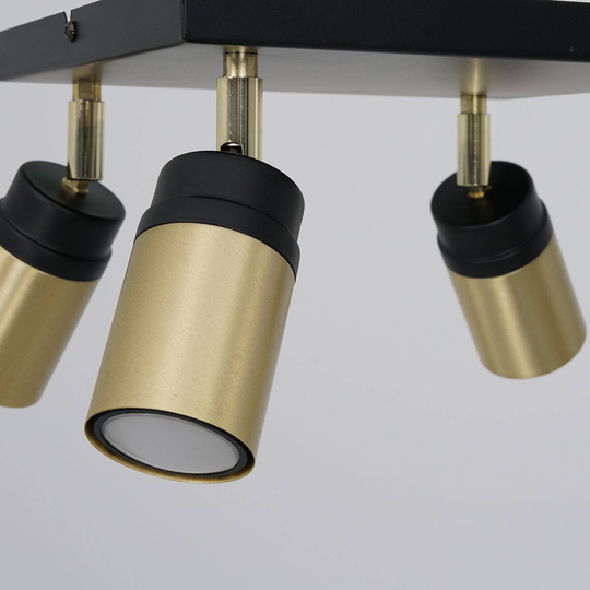 Takspotlight Net svart/guld, kvadrat, 4 lampor
