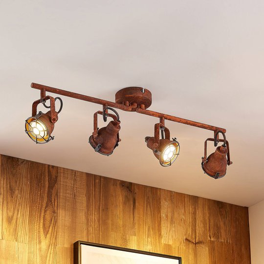 Lindby Scabra takspotlight i rostoptik, 4 lampor