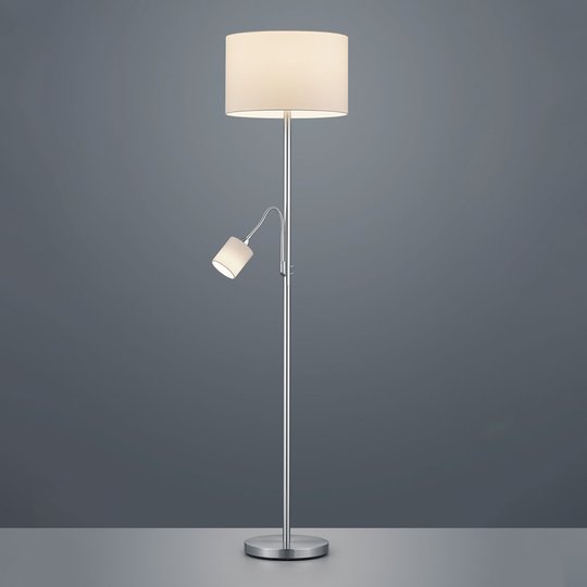 Golvlampa Hotel med läslampa, vit skärm