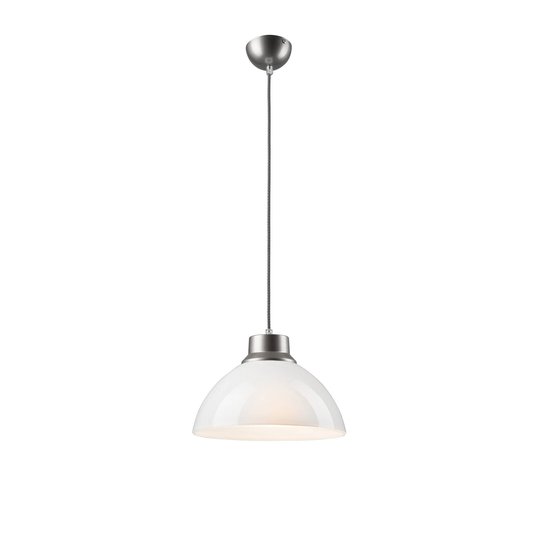 Pendellampa Mara, silver, skärm opalvit