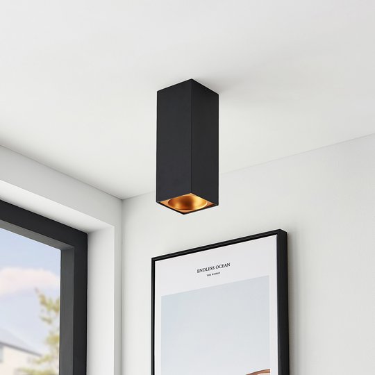 Arcchio Hinka taklampa, kantig 25,4 cm svart