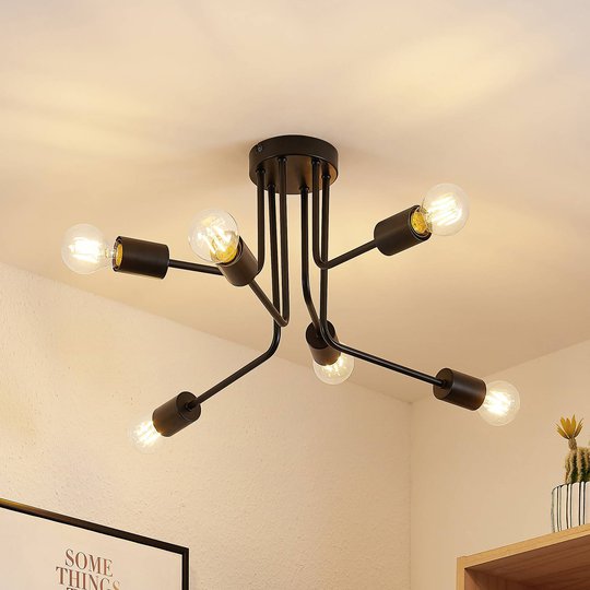 Lindby Cerros taklampa, 6 lampor, svart