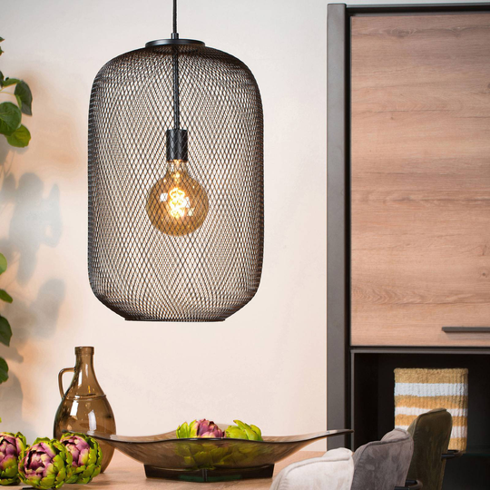 Hänglampa Mesh, cylinder, 1 lampa, svart