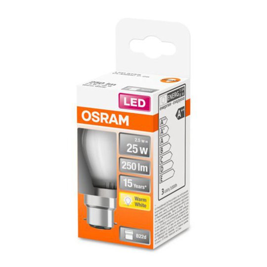 OSRAM LED-dropplampa B22d 2,5 W 2 700 K matt