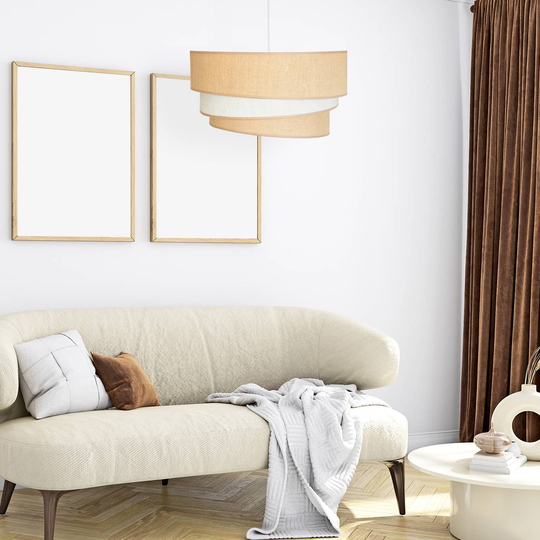 Hänglampa Trio jute, naturbrun/vit, 1 lampa