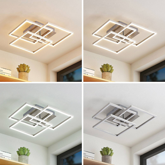 Lindby Qiana LED-taklampa CCT, kantig nickel