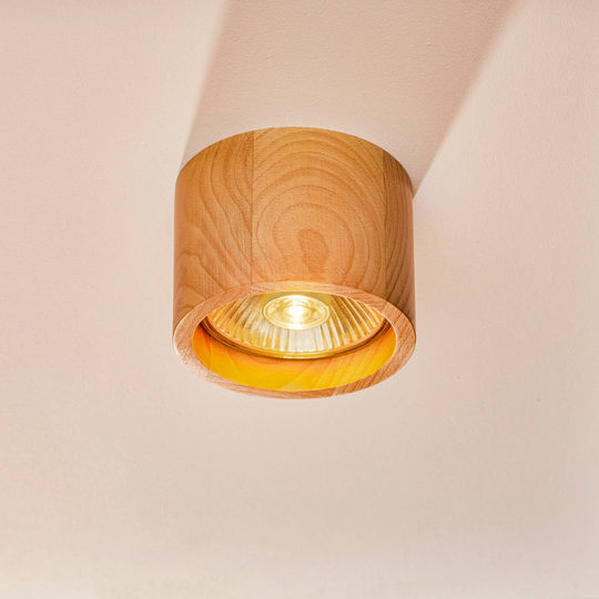 Påbyggnads-downlight Solana trä rund 1 lampa