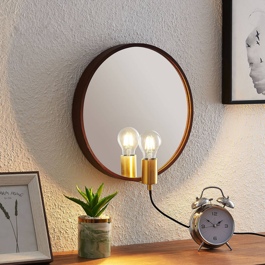 Lucande Lumani vägglampa med spegel, brun
