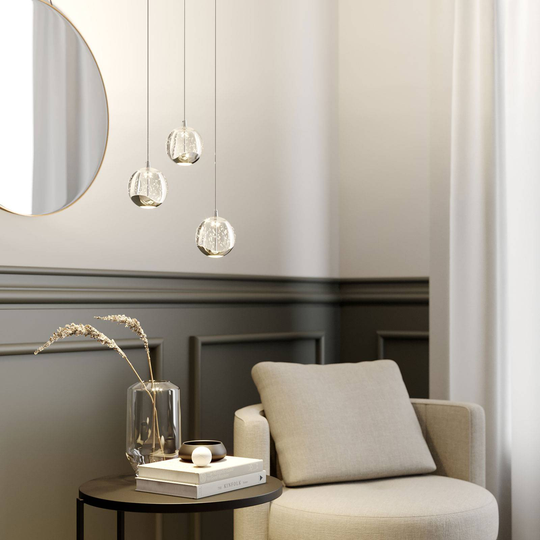 LED-pendellampa Hayley, glas, krom, 3 lampor