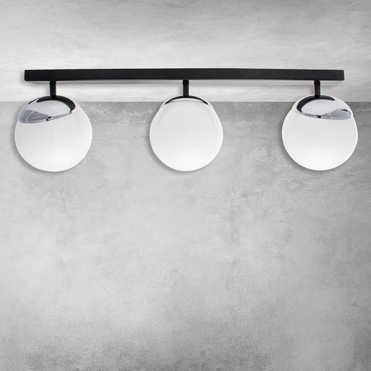 Sfera taklampa 3 lampor lång glas/svart/krom