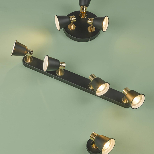 Takspotlight Fry Balken 4 lampor svart/guld