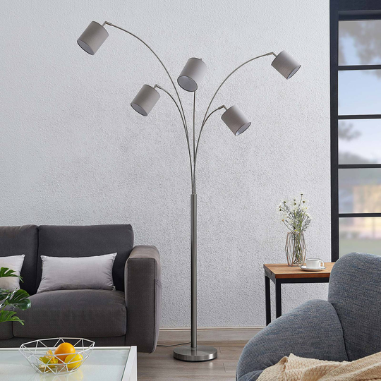 Lindby Abiram golvlampa, nickel/mulvadsgrå