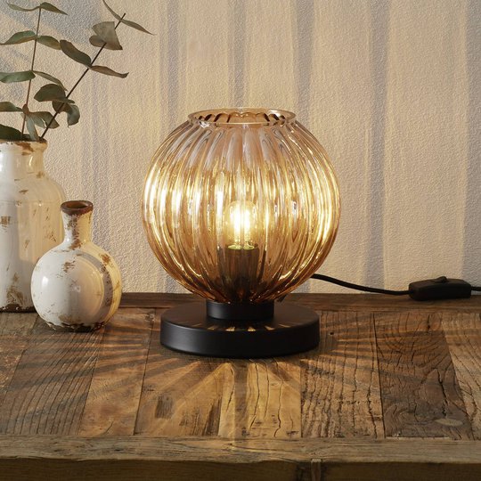 Bordslampa Zucca, glasskärm, bärnsten