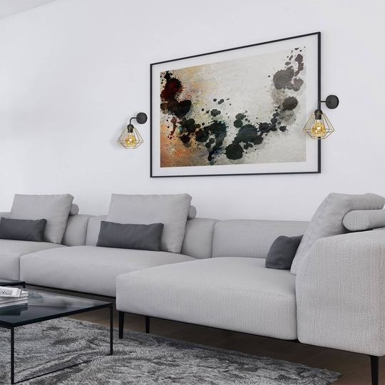 Vägglampa Lupo med gyllene burskärm