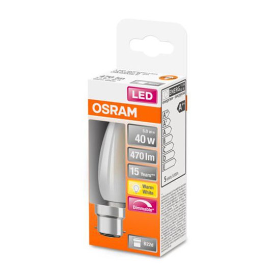 LED-kronljuslampa B22d 5W 2 700 K matt dimbar