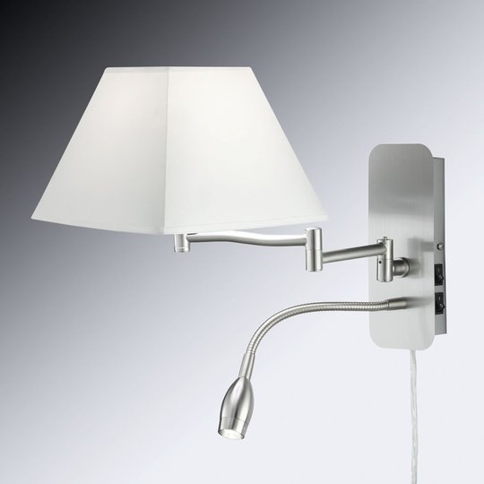 Textilvägglampa Hotell med LED läslampa, vit