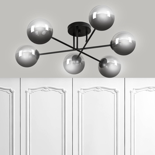 Taklampa Glassy 6 lampor rak glas grafit