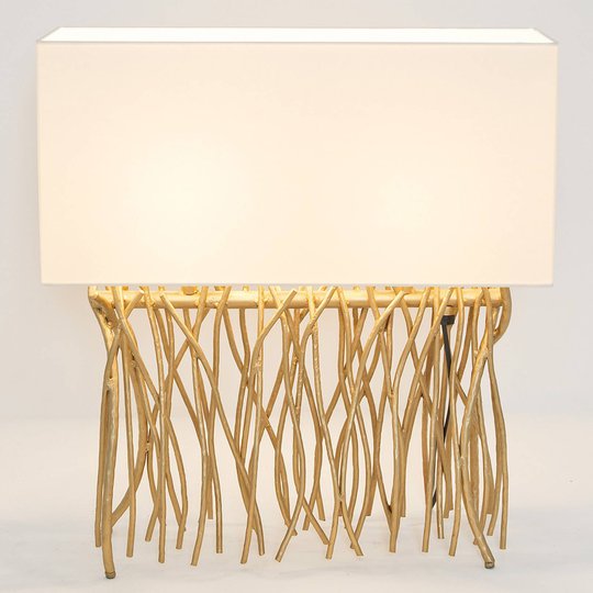 Bordslampa Capri, kantig, äggskalsvit/guld