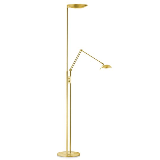 LED-uplight-golvlampa Jona med läsarm matt mässing