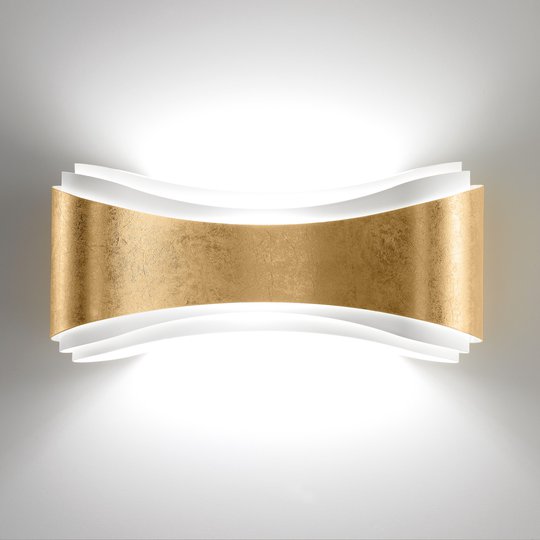 LED-vägglampa Ionica av stål med bladgulddekor