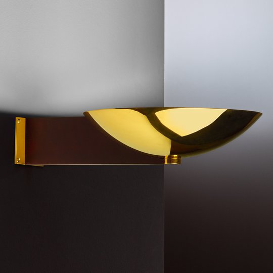 Art Deco-vägglampa med arm, mässing och mahogny