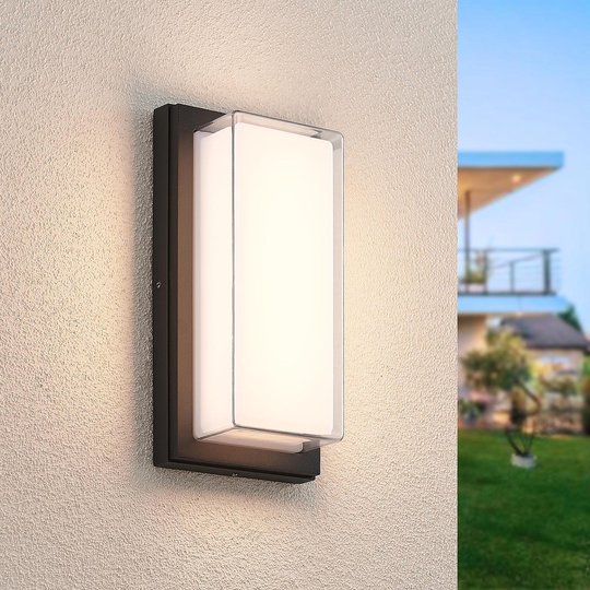 Lindby Aluki LED-utomhusvägglampa, rektangulär