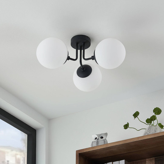 Lindby Arnella taklampa, svart, opal